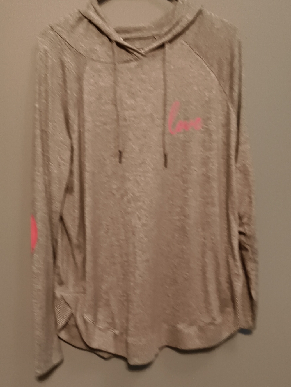 Maurices Heather Gray Long Sleeve Hoodie Tee with Pink 'Love' Accent